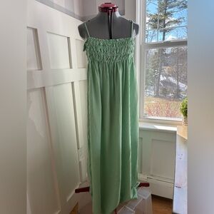 Green Smocked Maxi Dress with White Pinstripes Size Large